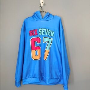 Blue Hoodie with Colorful Graphic